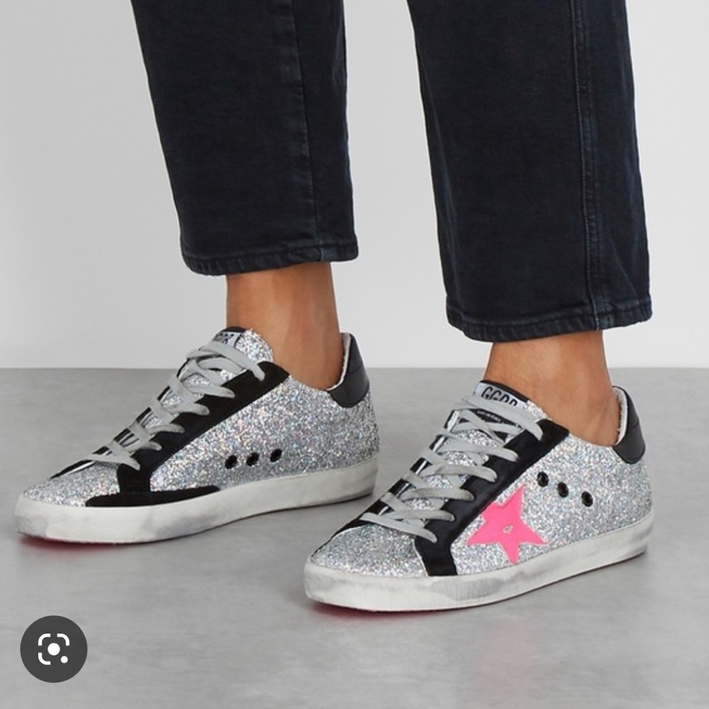 Size 38 Golden Goose Superstar Neon Pink and Silver Glitter